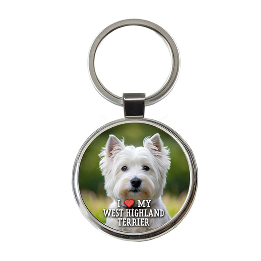 I Love My West Highland Terrier Dog Heart Round Metal Keychain