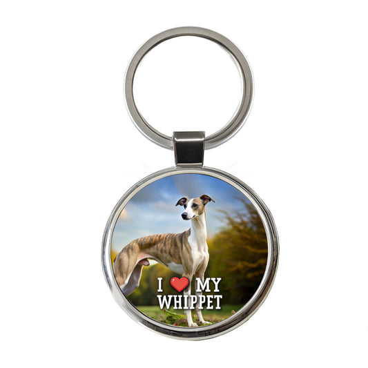 I Love My Whippet Dog Heart Round Metal Keychain