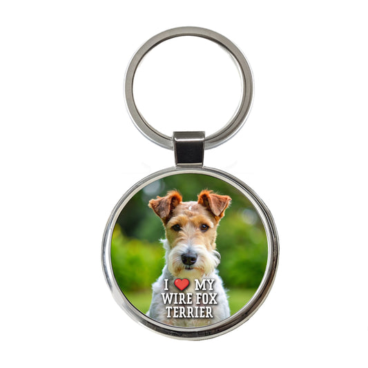 I Love My Wire Fox Terrier Dog Heart Round Metal Keychain