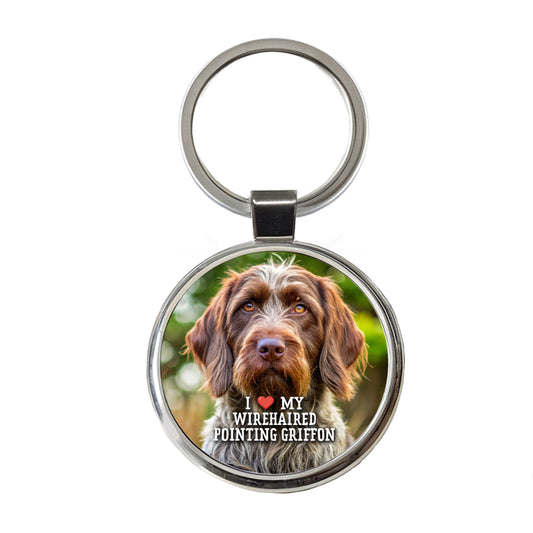 I Love My Wirehaired Pointing Griffon Dog Heart Round Metal Keychain