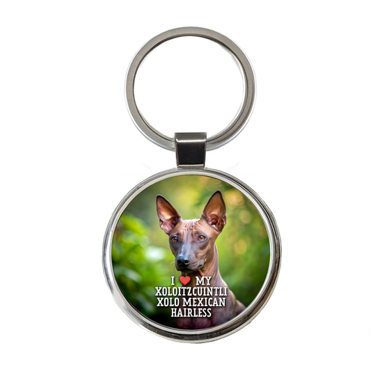 I Love My Xoloitzcuintli Xolo Mexican Hairless Dog Heart Round Metal Keychain