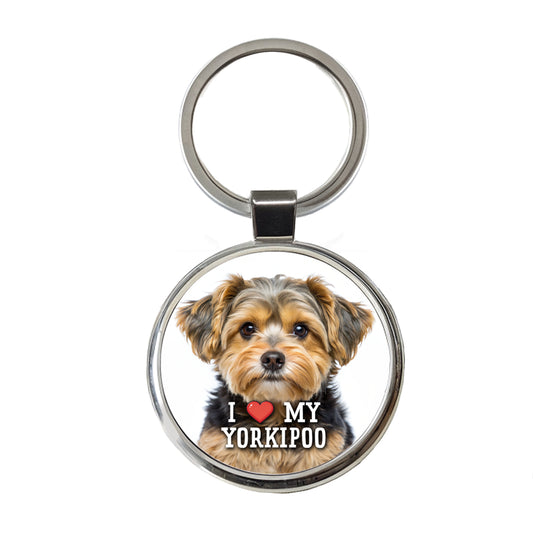 I Love My Yorkipoo Dog Heart Round Metal Keychain