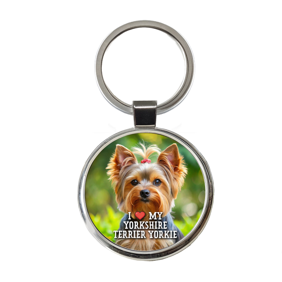 I Love My Yorkshire Terrier Yorkie Dog Heart Round Metal Keychain
