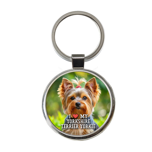 I Love My Yorkshire Terrier Yorkie Dog Heart Round Metal Keychain