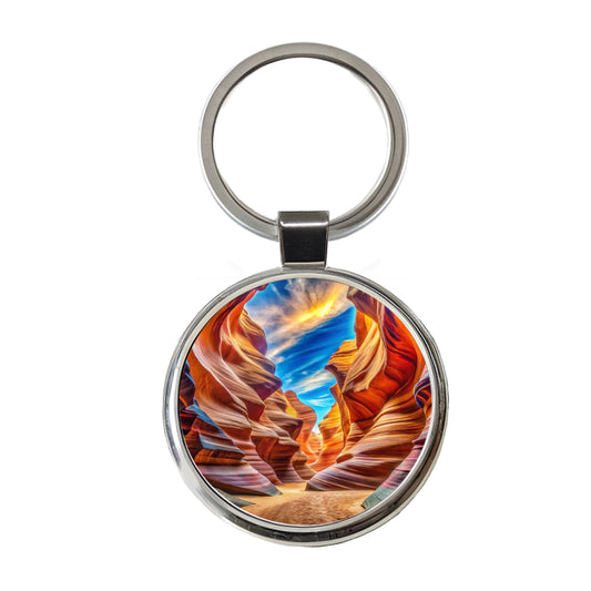 Antelope Canyon Arizona Watercolor Style Round Metal Keychain