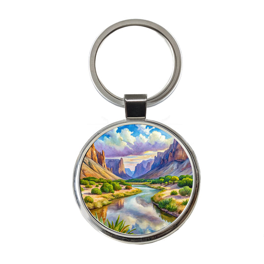 Big Bend National Park Texas Watercolor Style Round Metal Keychain