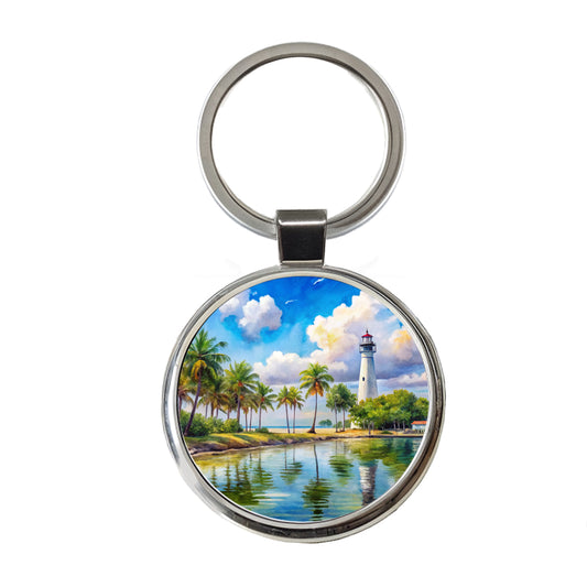 Biscayne National Park Florida Watercolor Style Round Metal Keychain