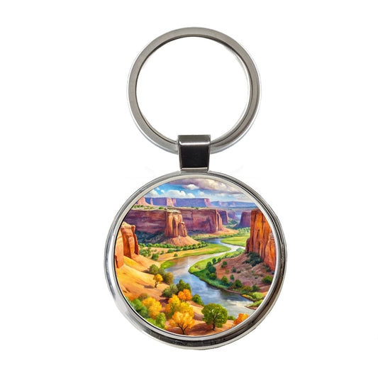 Canyon de Chelly National Monument Arizona Watercolor Style Round Metal Keychain