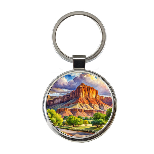 Capitol Reef National Park Utah Watercolor Style Round Metal Keychain
