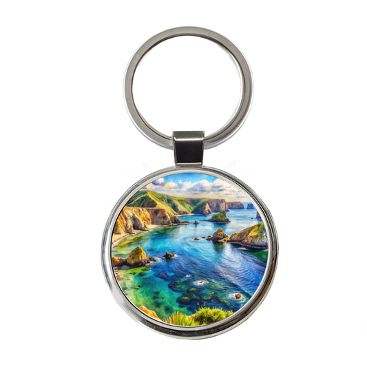 Channel Islands National Park California Watercolor Style Round Metal Keychain