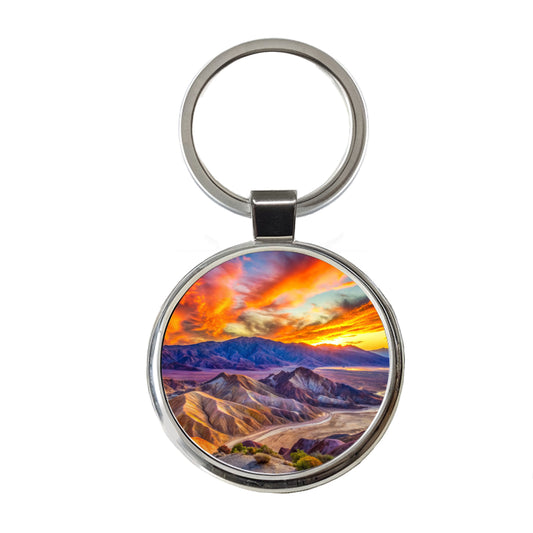 Death Valley National Park California Watercolor Style Round Metal Keychain