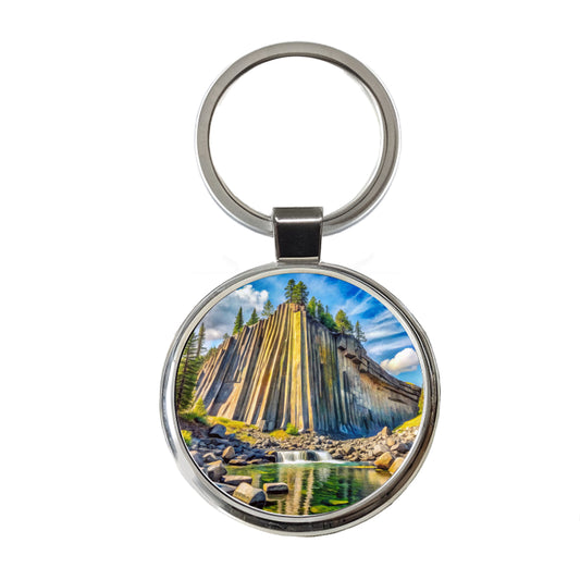 Devils Postpile National Monument California Watercolor Style Round Metal Keychain
