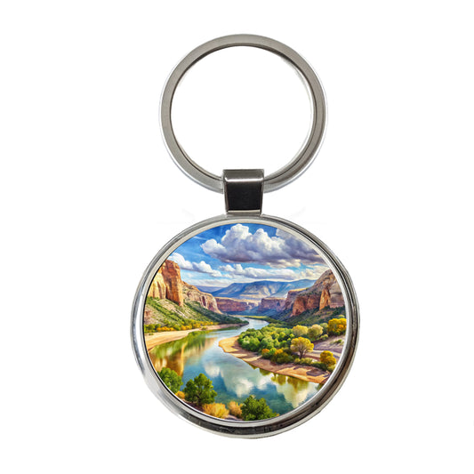 Dinosaur National Monument Colorado, Utah Watercolor Style Round Metal Keychain