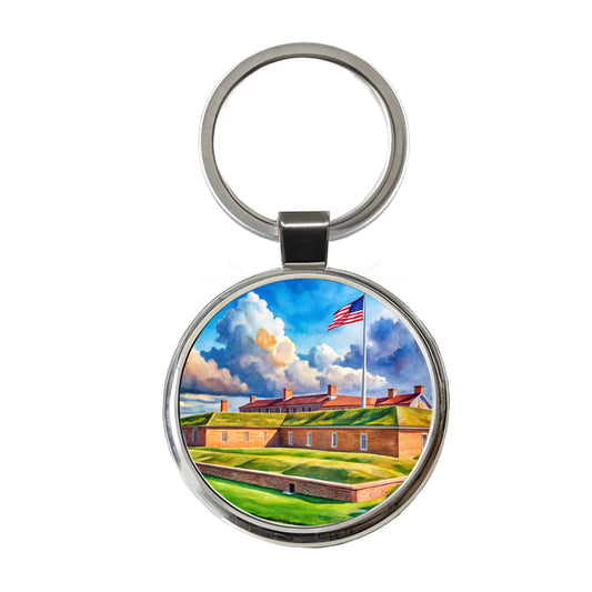Fort McHenry National Monument Maryland Watercolor Style Round Metal Keychain