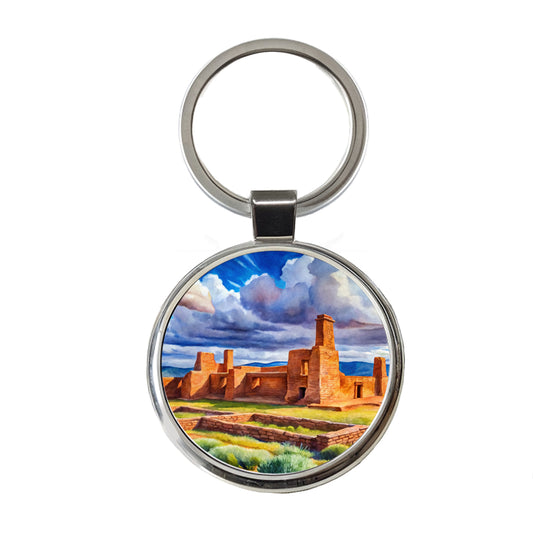 Fort Union National Monument New Mexico Watercolor Style Round Metal Keychain