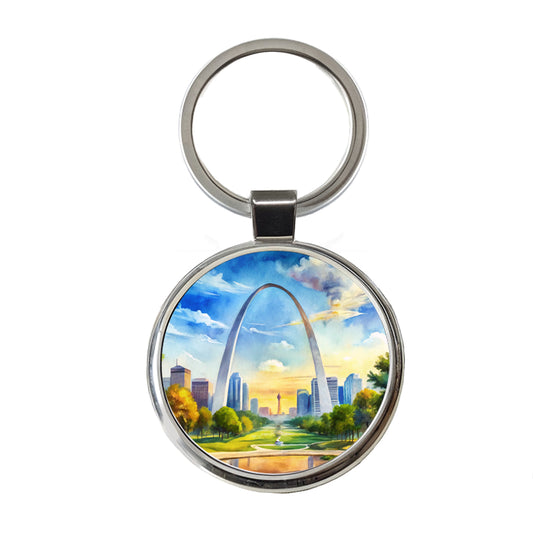 Gateway Arch National Park Missouri Watercolor Style Round Metal Keychain