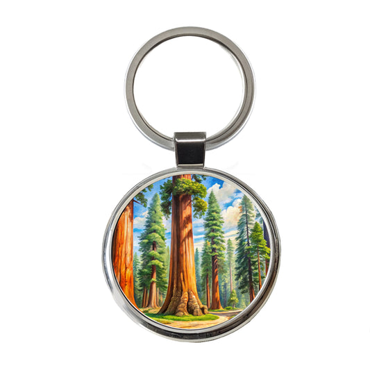 Giant Sequoia National Monument California Watercolor Style Round Metal Keychain