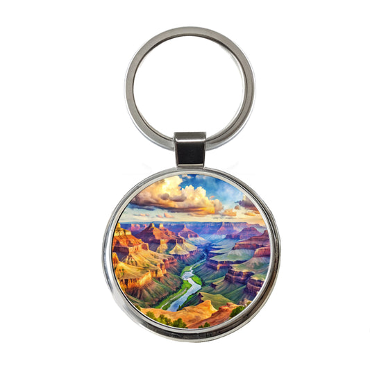 Grand Canyon National Park Arizona Watercolor Style Round Metal Keychain