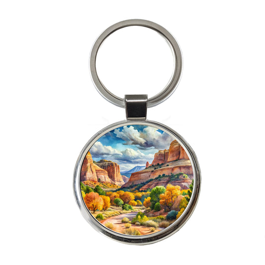 Grand Staircase - Escalante National Monument Utah Watercolor Style Round Metal Keychain