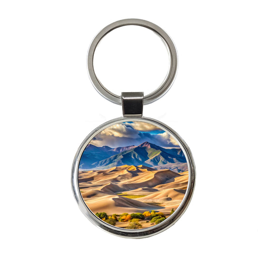 Great Sand Dunes National Park Colorado Watercolor Style Round Metal Keychain
