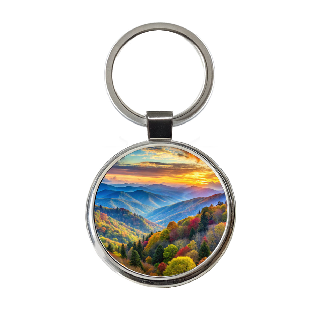 Great Smoky Mountains National Park North Carolina Tennessee Watercolor Style Round Metal Keychain