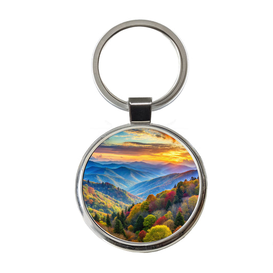 Great Smoky Mountains National Park North Carolina Tennessee Watercolor Style Round Metal Keychain