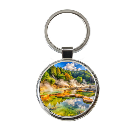 Hot Springs National Park Arkansas Watercolor Style Round Metal Keychain
