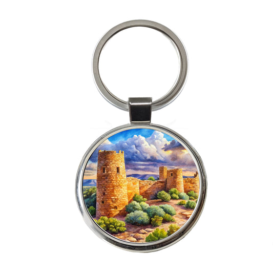 Hovenweep National Monument Colorado, Utah Watercolor Style Round Metal Keychain