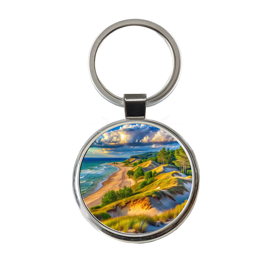 Indiana Dunes National Park Indiana Watercolor Style Round Metal Keychain