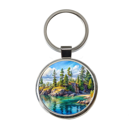 Isle Royale National Park Michigan Watercolor Style Round Metal Keychain