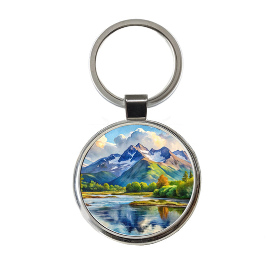 Katmai National Park Alaska Watercolor Style Round Metal Keychain
