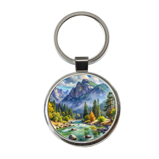 Kings Canyon National Park California Watercolor Style Round Metal Keychain