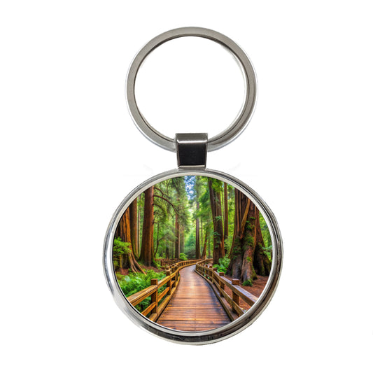 Muir Woods National Monument California Watercolor Style Round Metal Keychain