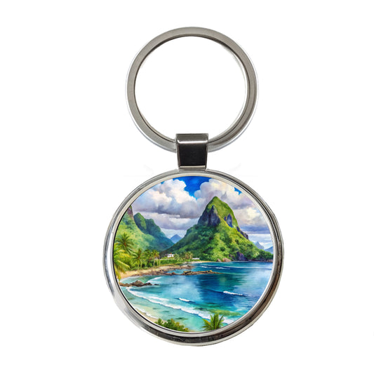 National Park of American Samoa Watercolor Style Round Metal Keychain