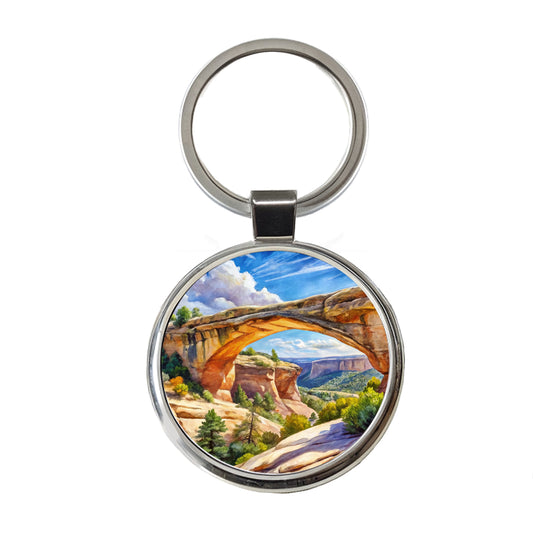 Natural Bridges National Monument Utah Watercolor Style Round Metal Keychain