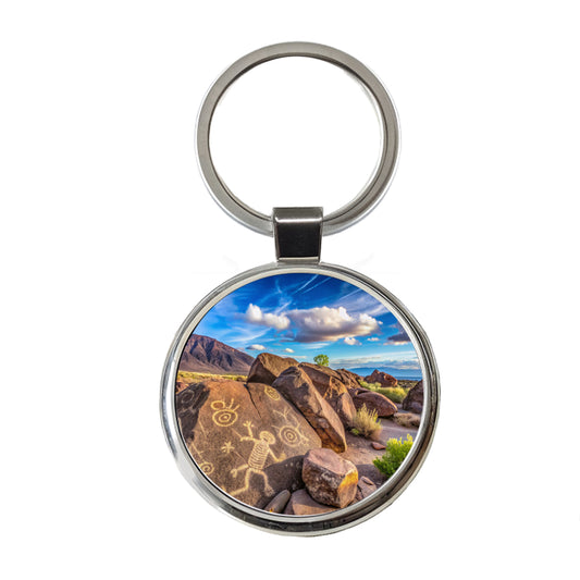 Petroglyph National Monument New Mexico Watercolor Style Round Metal Keychain