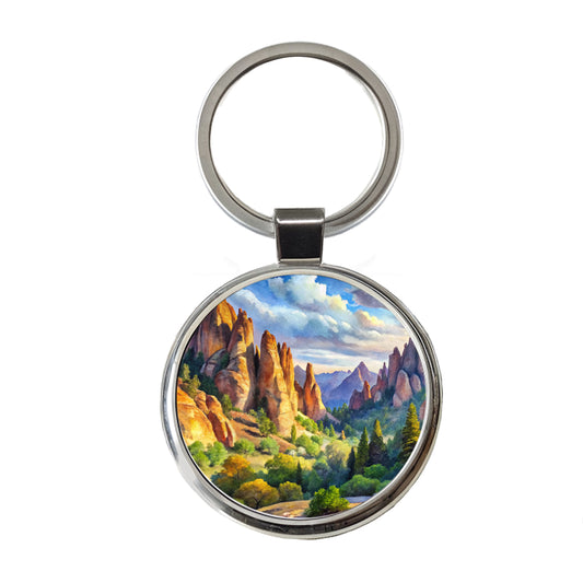 Pinnacles National Park California Watercolor Style Round Metal Keychain