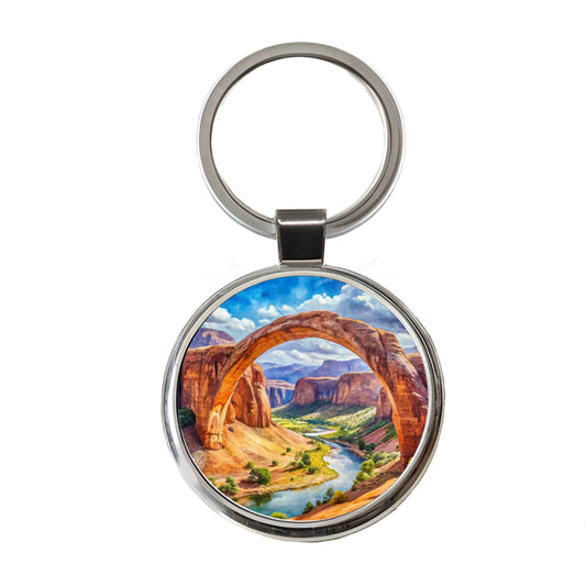 Rainbow Bridge National Monument Utah Watercolor Style Round Metal Keychain