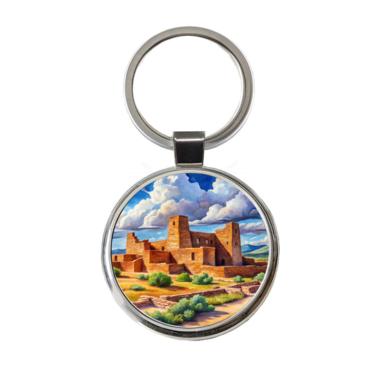 Salinas Pueblo Missions National Monument New Mexico Watercolor Style Round Metal Keychain