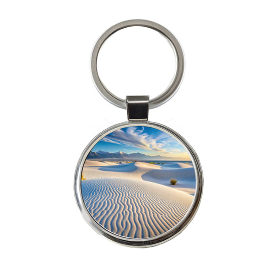 White Sands National Park New Mexico Watercolor Style Round Metal Keychain