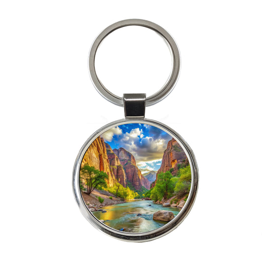 Zion National Park Utah Watercolor Style Round Metal Keychain