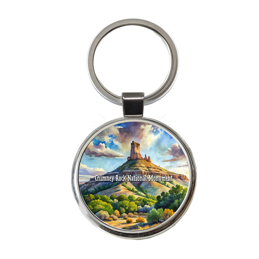 Chimney Rock National Monument Colorado Round Metal Keychain
