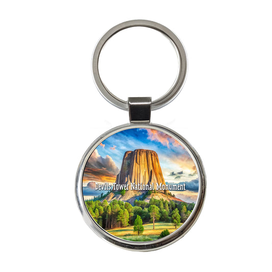 Devils Tower National Monument Wyoming Round Metal Keychain