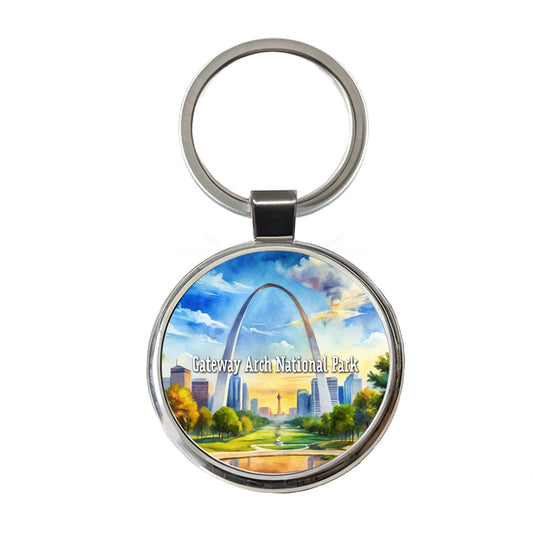 Gateway Arch National Park Missouri Round Metal Keychain