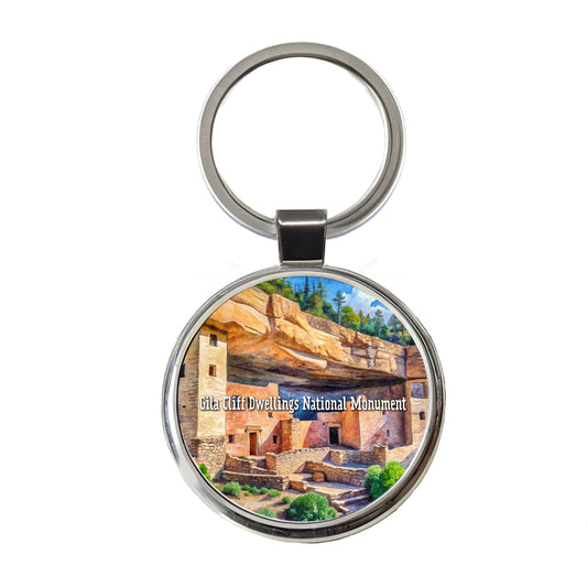 Gila Cliff Dwellings National Monument New Mexico Round Metal Keychain