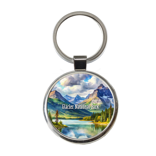 Glacier National Park Montana Round Metal Keychain