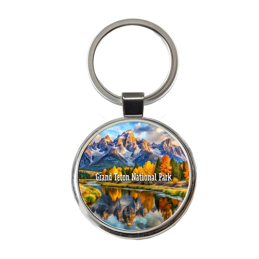 Grand Teton National Park Wyoming Round Metal Keychain