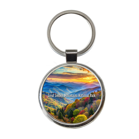 Great Smoky Mountains National Park North Carolina Tennessee Round Metal Keychain