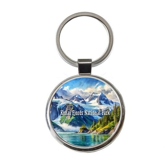 Kenai Fjords National Park Alaska Round Metal Keychain