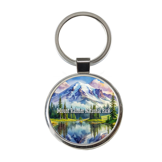 Mount Rainier National Park Washington Round Metal Keychain
